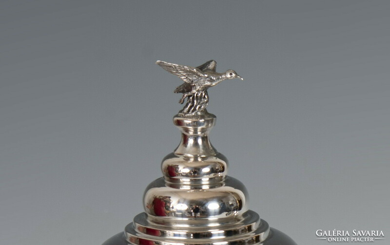 Cup with silver lid - with a bird figure