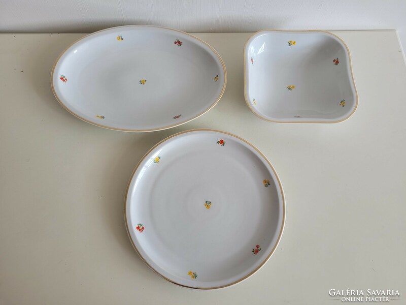 3 db régi Zsolnay nagy porcelán tál virágmintás ovális és szögletes kínáló
