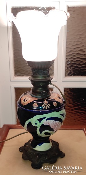 Szecessziós antik asztali lámpa, majolika Asztali làmpa, éjjeli lámpa villanyosítva! R.Dietmar Wien