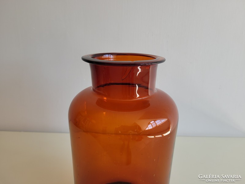 Old vintage large size brown pharmacy flanged glass pharmacy glass pharmacy pot