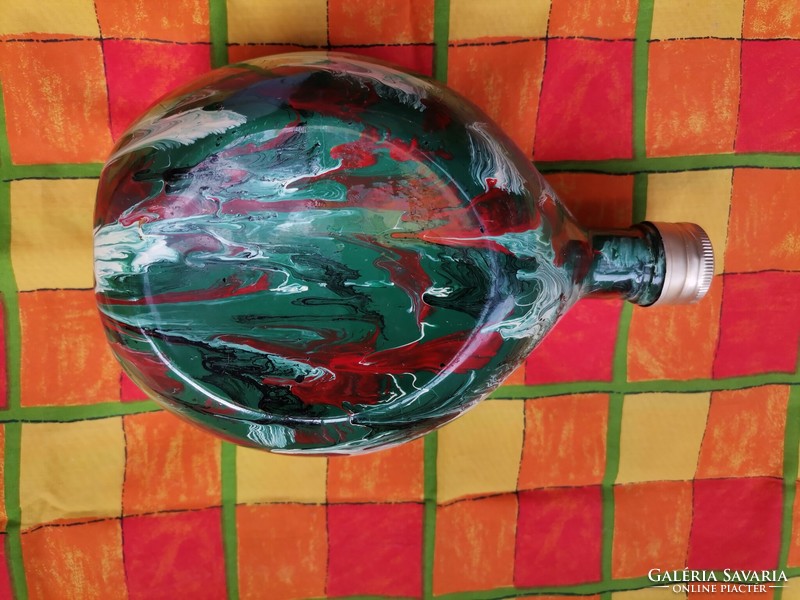 Old retro colored drink pourer, hand painted liquor bottle, vintage pourer, tabletop gift