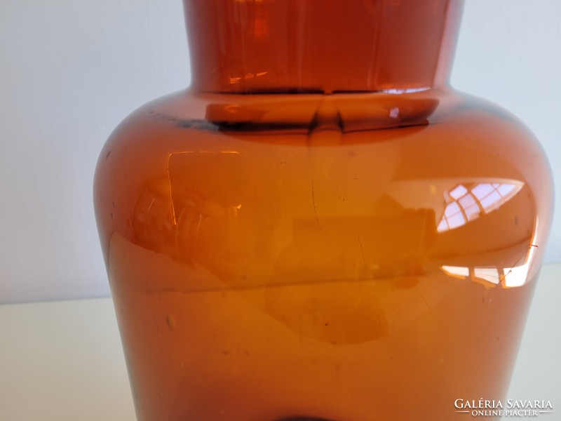 Régi vintage nagy méretű barna patikai peremes üveg patikaüveg gyógyszertári edény