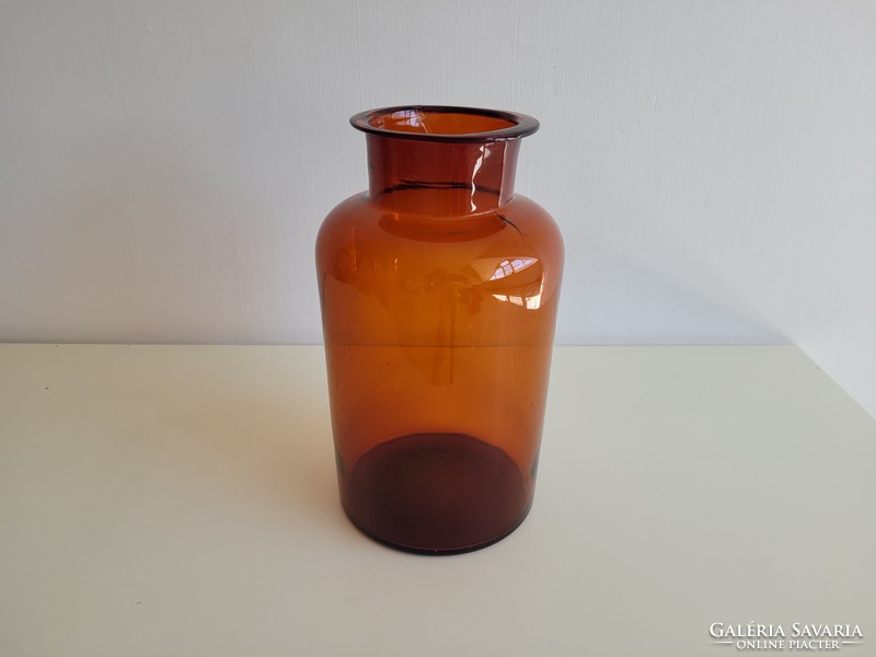 Old vintage large size brown pharmacy flanged glass pharmacy glass pharmacy pot