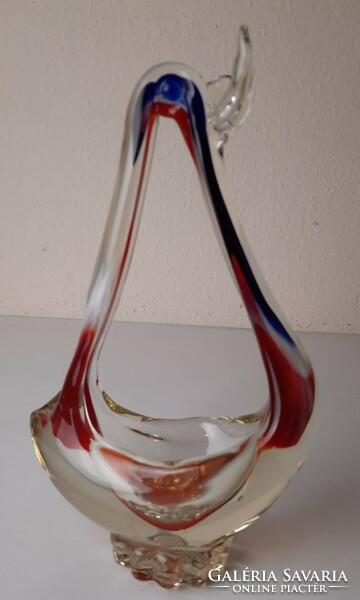 Retro cseh üveg füles tálka, stilizált madár forma