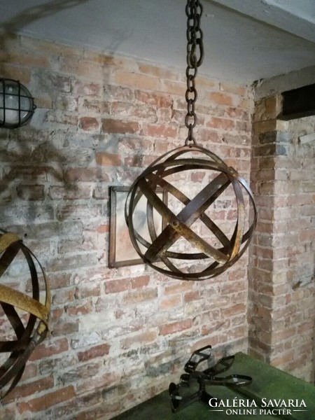 Sphere lamp, made of old iron, individually made lamp, industrial style, ceiling sphere decoration