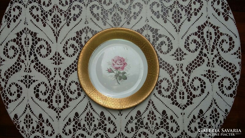 Old German Bavarian winterling rose cake plate with gilded edge
