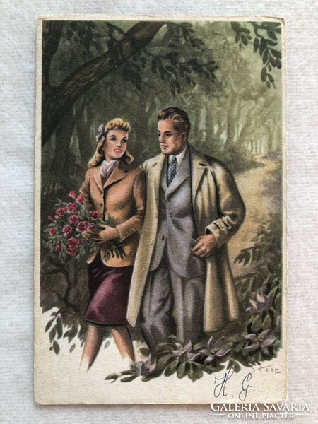 Antique, old romantic graphic postcard