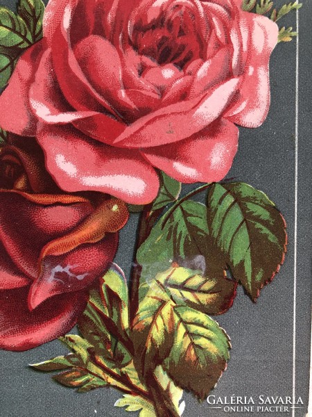 Antik, régi Rózsa virágos litho képeslap