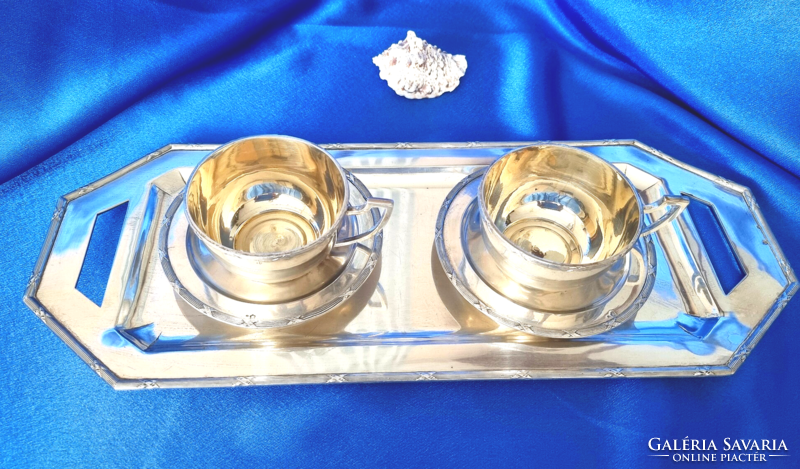 A wonderful 2-piece silver tea set with matching tray. Diana.