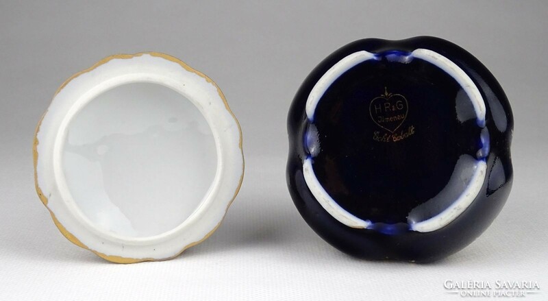 1K480 old jlmenau cobalt blue porcelain bonbonier with cupid decoration