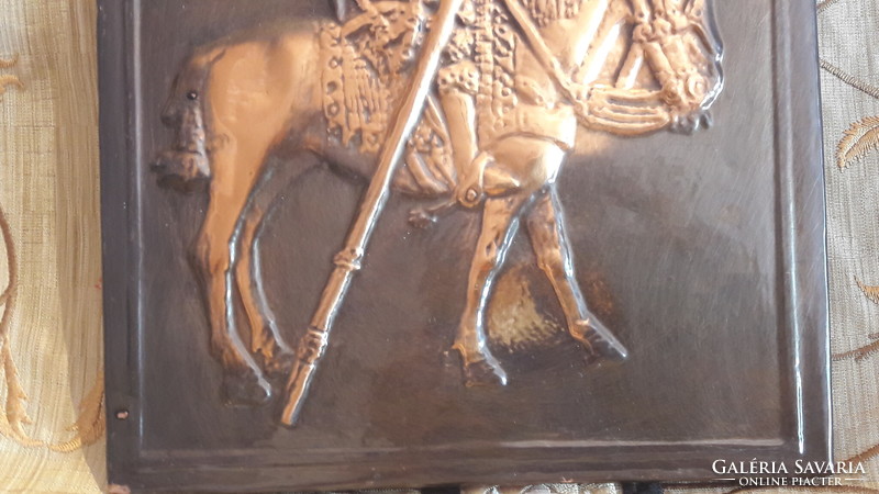 Középkori lovagos réz falidísz, kép (M2999)
