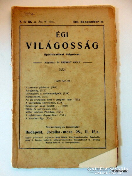 1908 december    /  ÉGI VILÁGOSSÁG  /  Születésnapra!? EREDETI ÚJSÁG! Ssz.:  22877