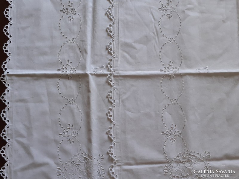 Antique pillowcase monogrammed old bedding lacy azure canvas 2 pcs