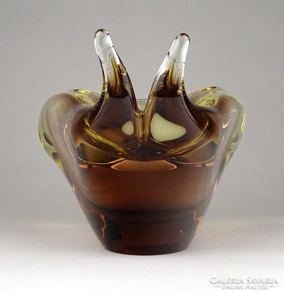 1E244 amber blown glass snail Bohemian art glass ashtray 15.5 Cm