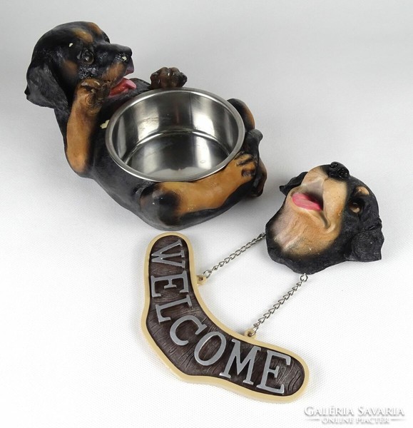 1K686 dog metal feeding bowl and welcome door decoration rottweiler