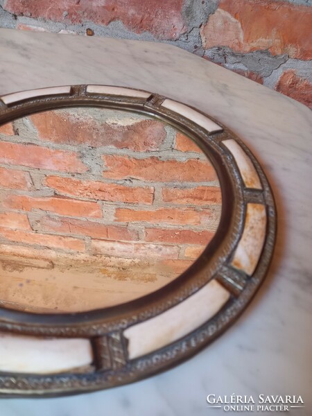 27 cm handmade copper mirror with bone decoration for sale