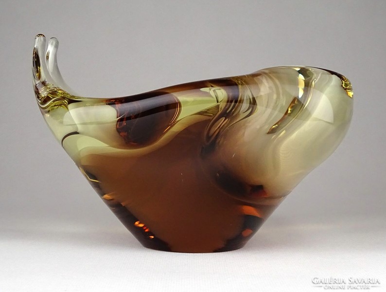 1E244 amber blown glass snail Bohemian art glass ashtray 15.5 Cm