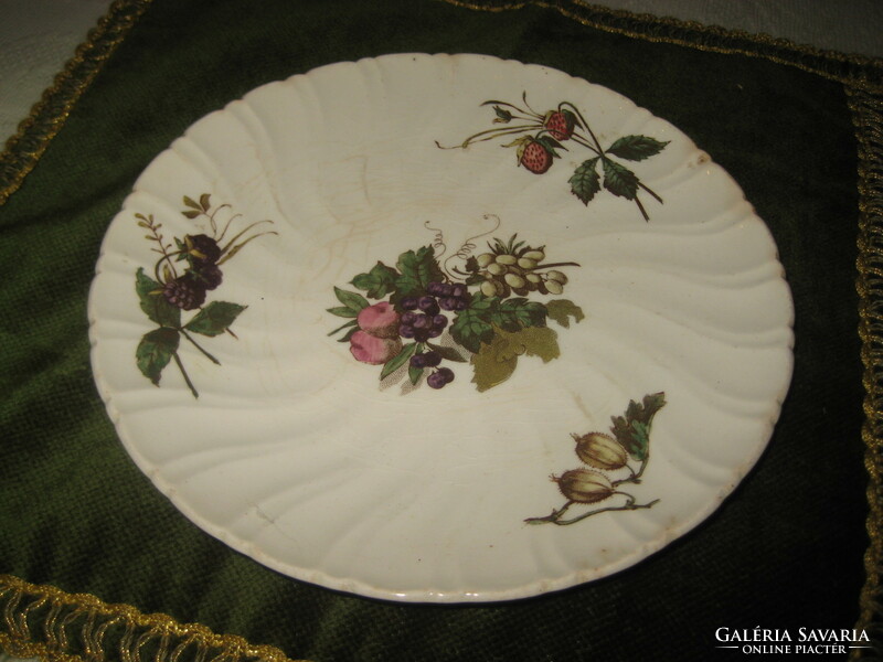 Júlia marked, Zsolnay, decorative plate, around 1880, with fruit and flower decor