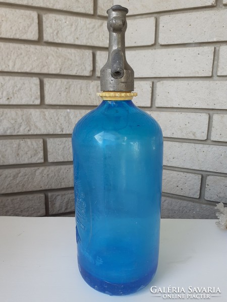 Régi kék szódásüveg Első Farkasdi Szikvízgyár Farkasdon feliratos szódás üveg