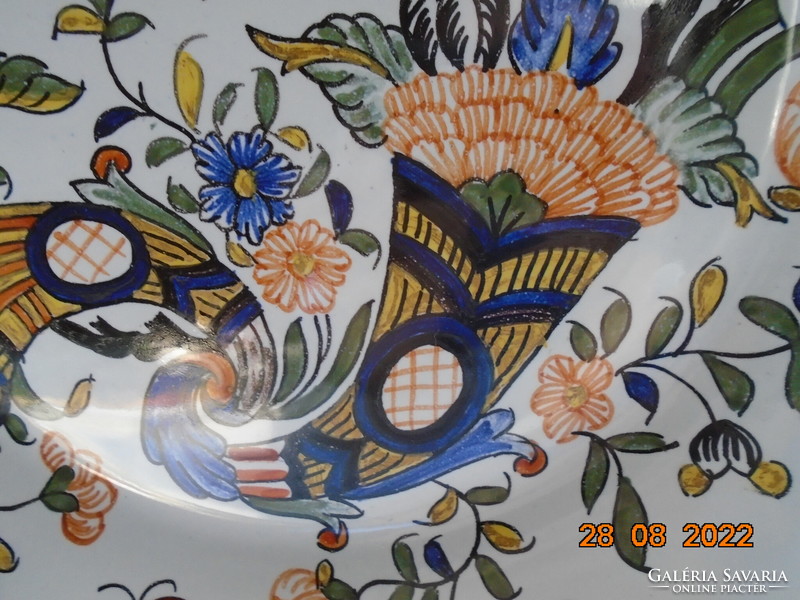 1855 Gien marked French faience bowl with rouen horn of plenty pattern