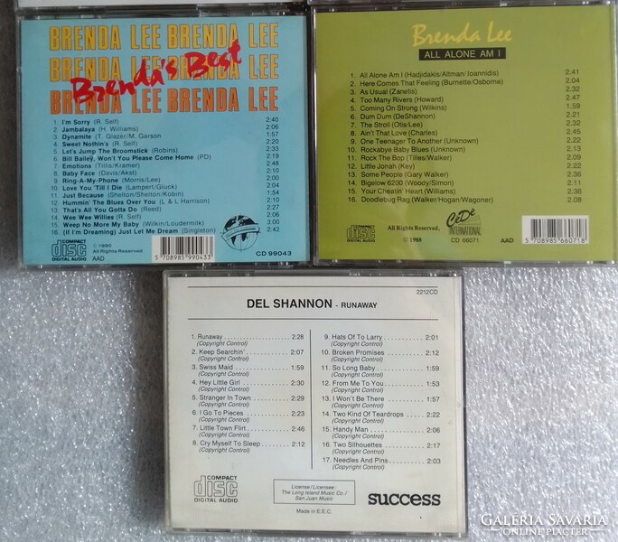 3 gyári CD lemez, 50-es 60-as évek klasszikus amerikai rock, Brenda Lee, Del Shannon