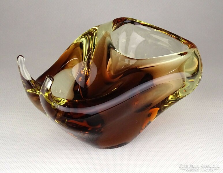 1E244 amber blown glass snail Bohemian art glass ashtray 15.5 Cm