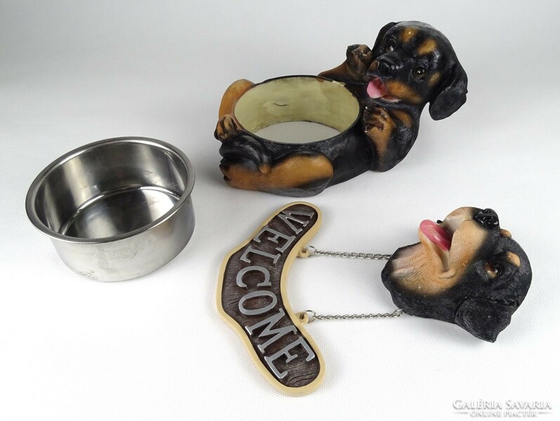 1K686 dog metal feeding bowl and welcome door decoration rottweiler