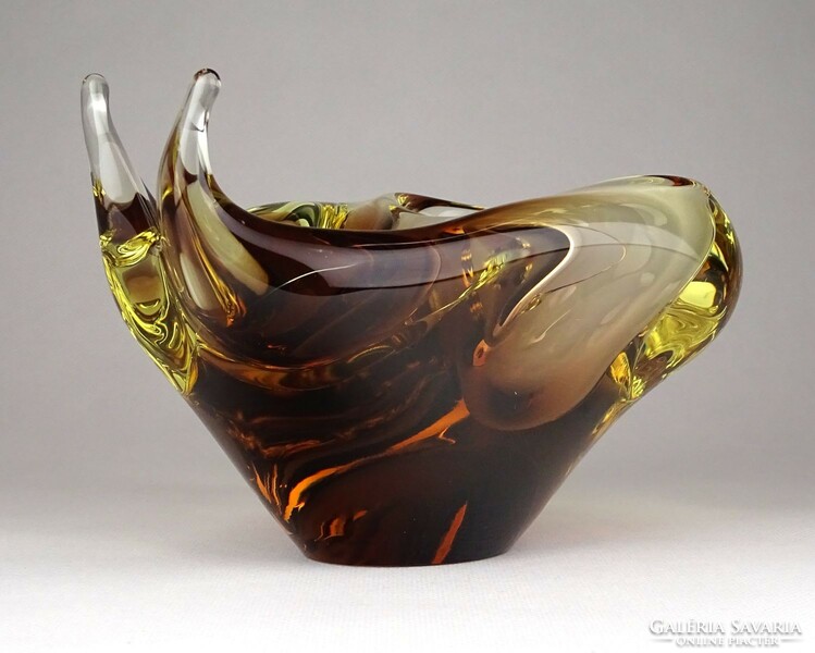 1E244 amber blown glass snail Bohemian art glass ashtray 15.5 Cm