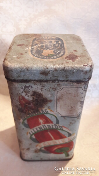 Old paprika tin box, Kossuth coat of arms metal box (m2956)