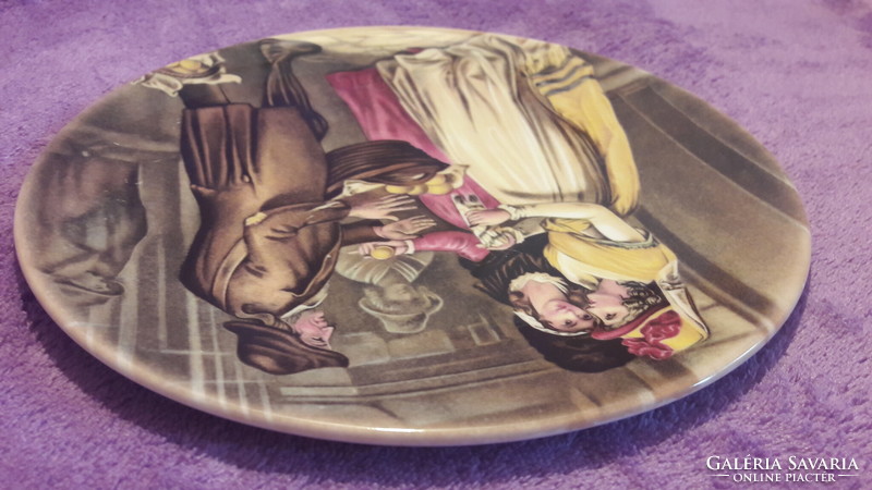 Biedermeier utcai jelenetes porcelán tányér, dísztányér (L2973)