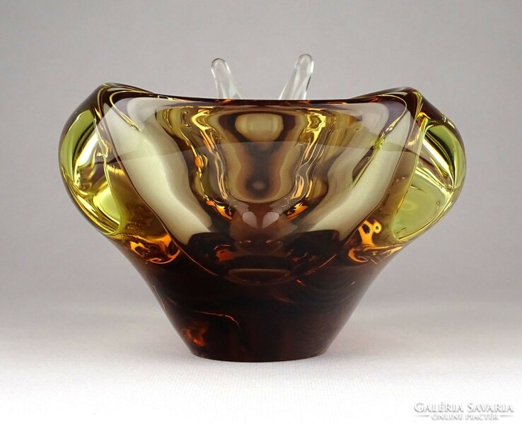 1E244 amber blown glass snail Bohemian art glass ashtray 15.5 Cm