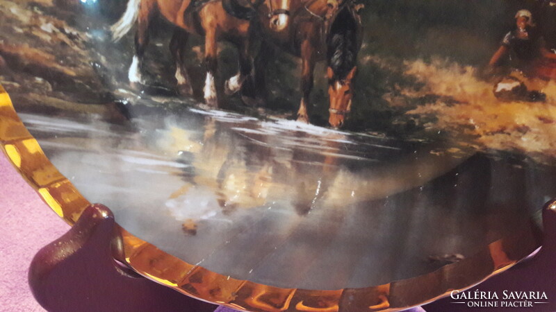 Vidéki lovas jelenetes porcelán tányér, dísztányér (L2972)