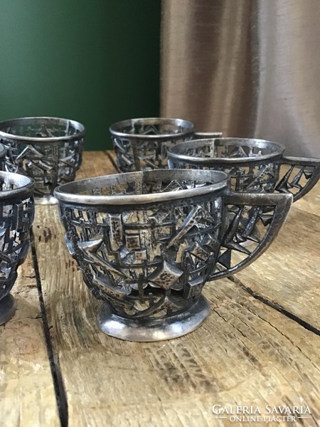 Old silver-plated modernist mocha copper cups without glass inserts