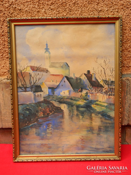 János Balázs (1905-1977) - riverside painting