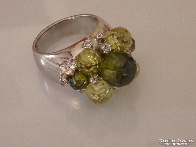 Silver olivine, citrine and zircon stone ring