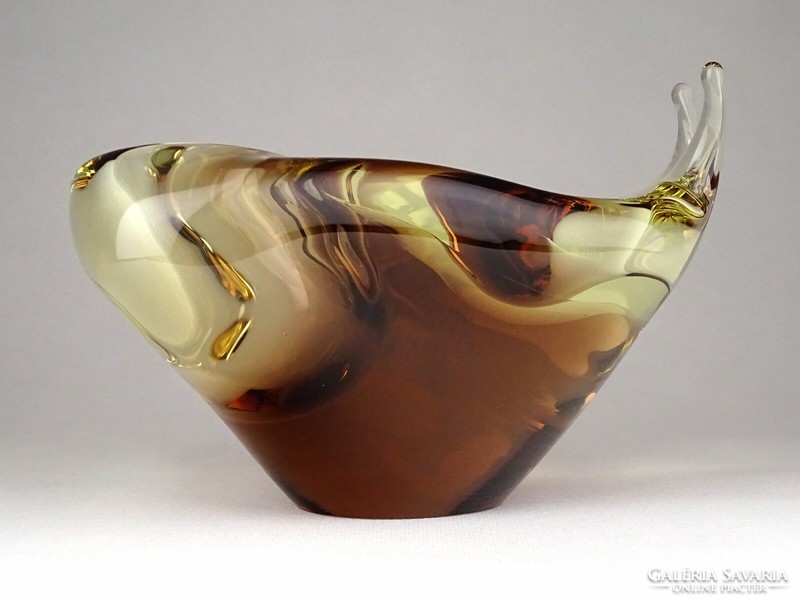 1E244 amber blown glass snail Bohemian art glass ashtray 15.5 Cm