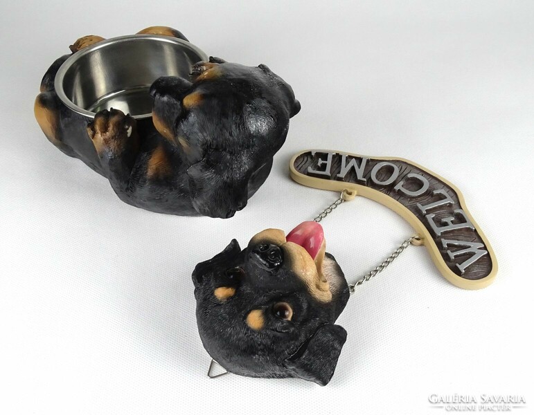 1K686 dog metal feeding bowl and welcome door decoration rottweiler