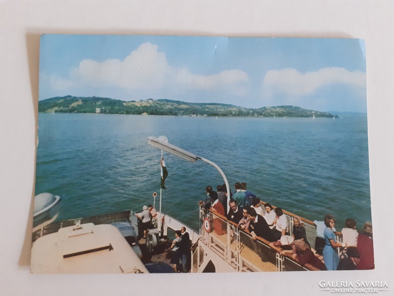 Retro postcard 1970 Balaton ferry ship old postcard