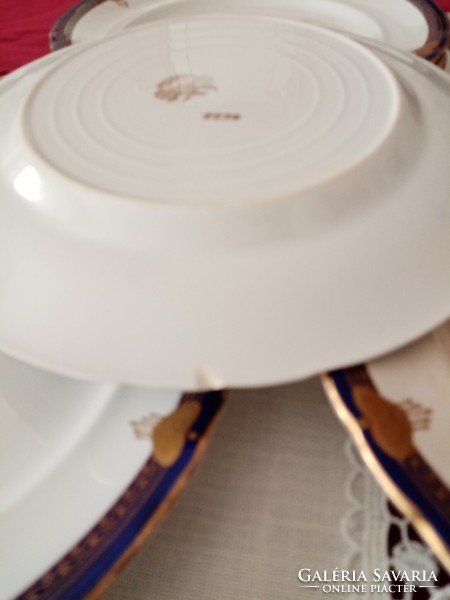 8 pcs marked, numbered, antique villeroy and boch dresden earthenware ceramic blue-white-gold