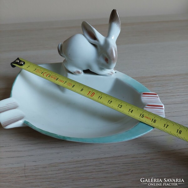 A rare collector's sink andrás zsolnay ashtray with a rabbit figure