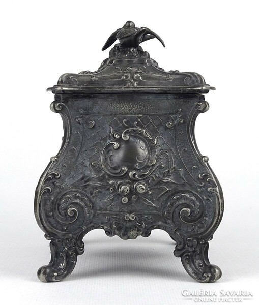 1K493 antique marked baroque Austrian spiater bonbonier with bird ~1890