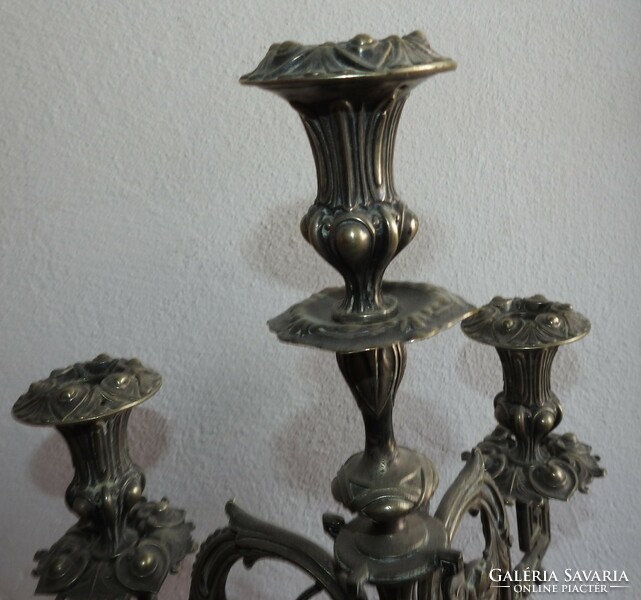 Huge Biedermeier five-branch silver-plated table candle holder