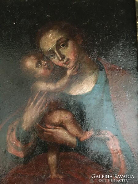 Xviii.Sz.I. Mary with the little Jesus oil metal plate!!!