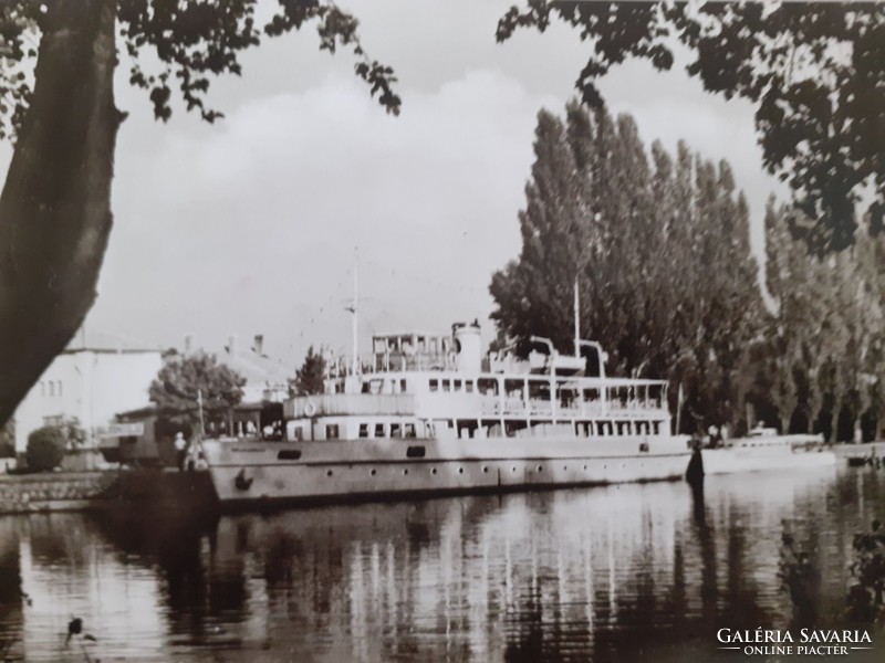 Régi képeslap Balatonboglár kikötő hajó retro levelezőlap