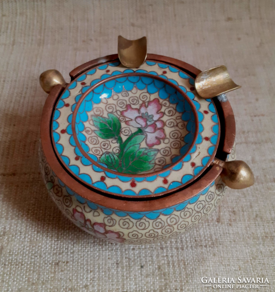 Old compartment enamel moving lid ashtray in good condition