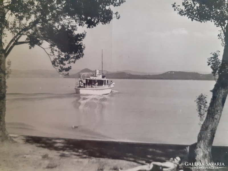 Régi képeslap 1950 Balaton hajó retro levelezőlap