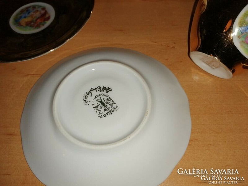 Jelzett jelenetes arany porcelán kávés készlet (z-5)