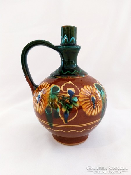 Handmade flower pattern 21cm. Hand painted jug
