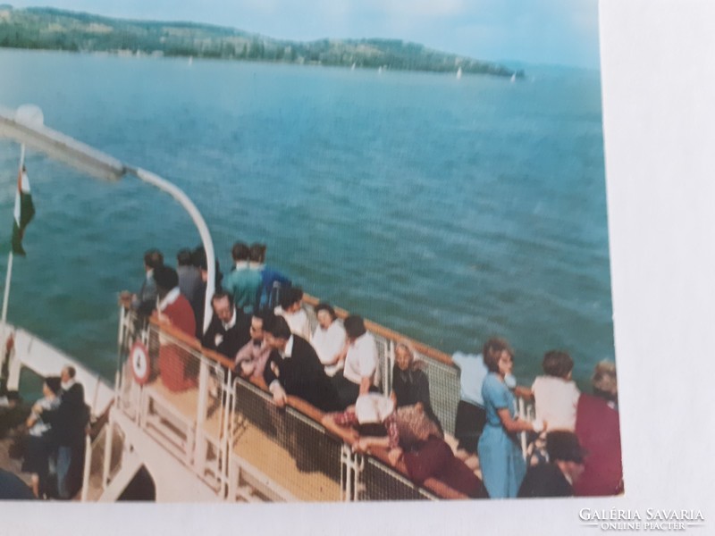 Retro postcard 1970 Balaton ferry ship old postcard