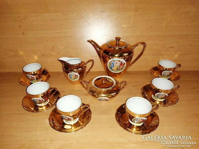 Jelzett jelenetes arany porcelán kávés készlet (z-5)